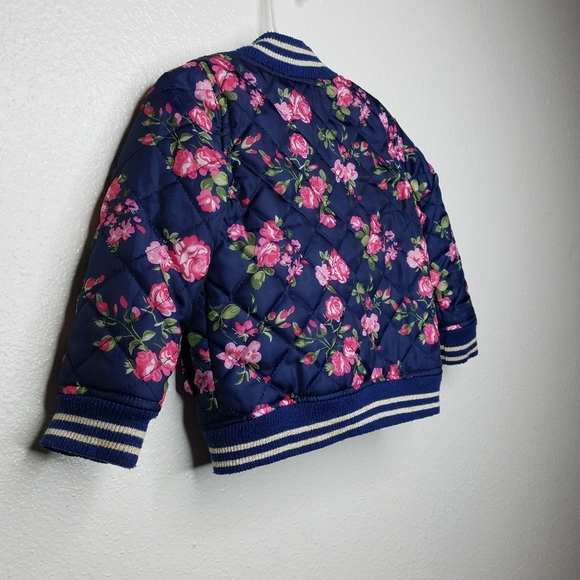 Little Lass Quilted Floral Bomber Jacket, Blue, 2T - Picture 6 of 6